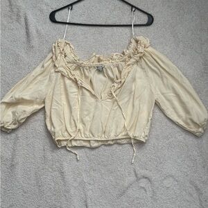 Love Tree Yellow Puff Sleeve Crop Blouse
